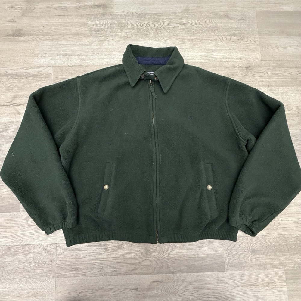 Vintage Polo Ralph Lauren Fleece Jacket Mens L Green Full Zip Polartec USA